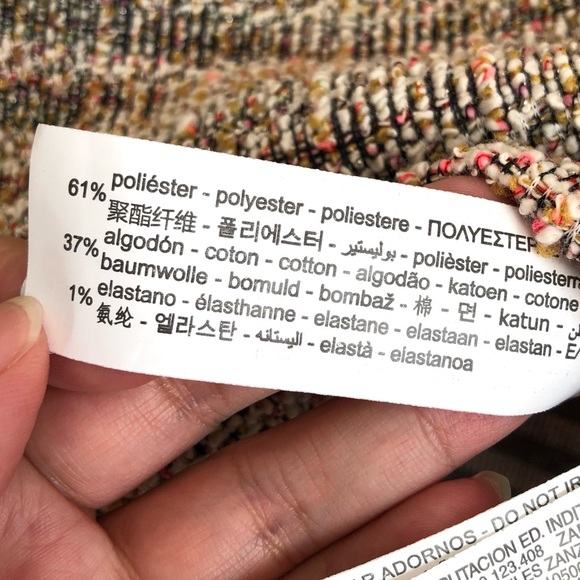 ZARA Boucle Tweed Pearl Trim Top | Tan, White, Pink | Size M/L - Picture 12 of 12